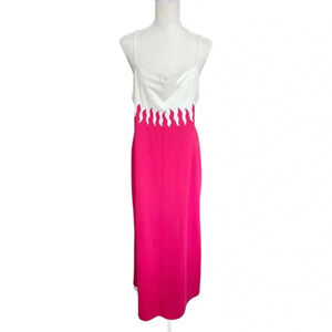 Vintage tres belle maxi formal prom y2k hot pink and white spaghetti strap
